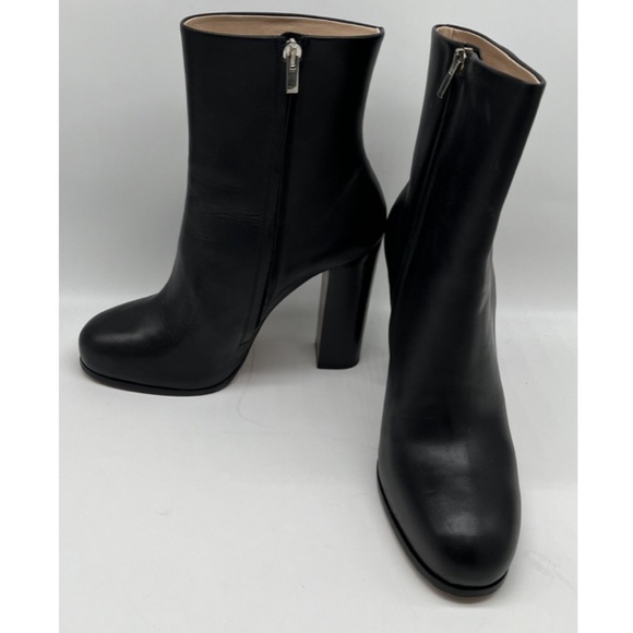 Celine Black Leather Mid-Calf Block-Heel Bootie w/ Inner Zip sz 38 - Picture 1 of 8